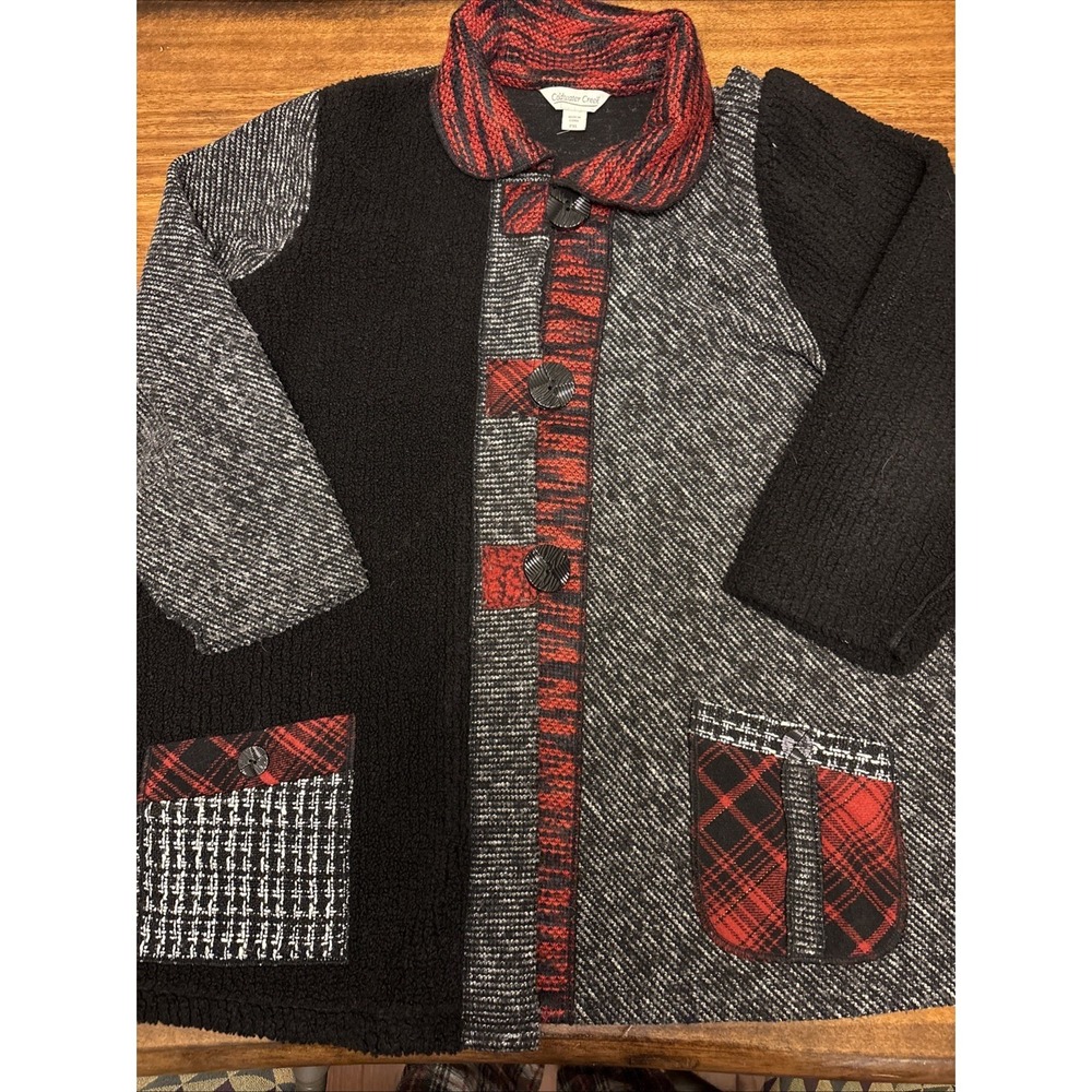 Coldwater Creek Alpine Dream Jacket‎ Black Red Sweater  Fleece Knit PXL